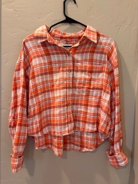 American Eagle Outfitters Orange and White Plaid Button-Up